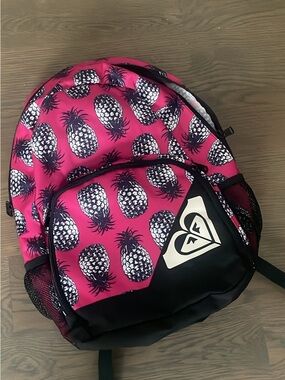 Roxy Kids Magenta Pineapple Print Backpack with Black Trim